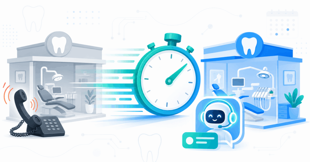 Stopwatch racing past competing dental practices to convey speed-to-lead advantage